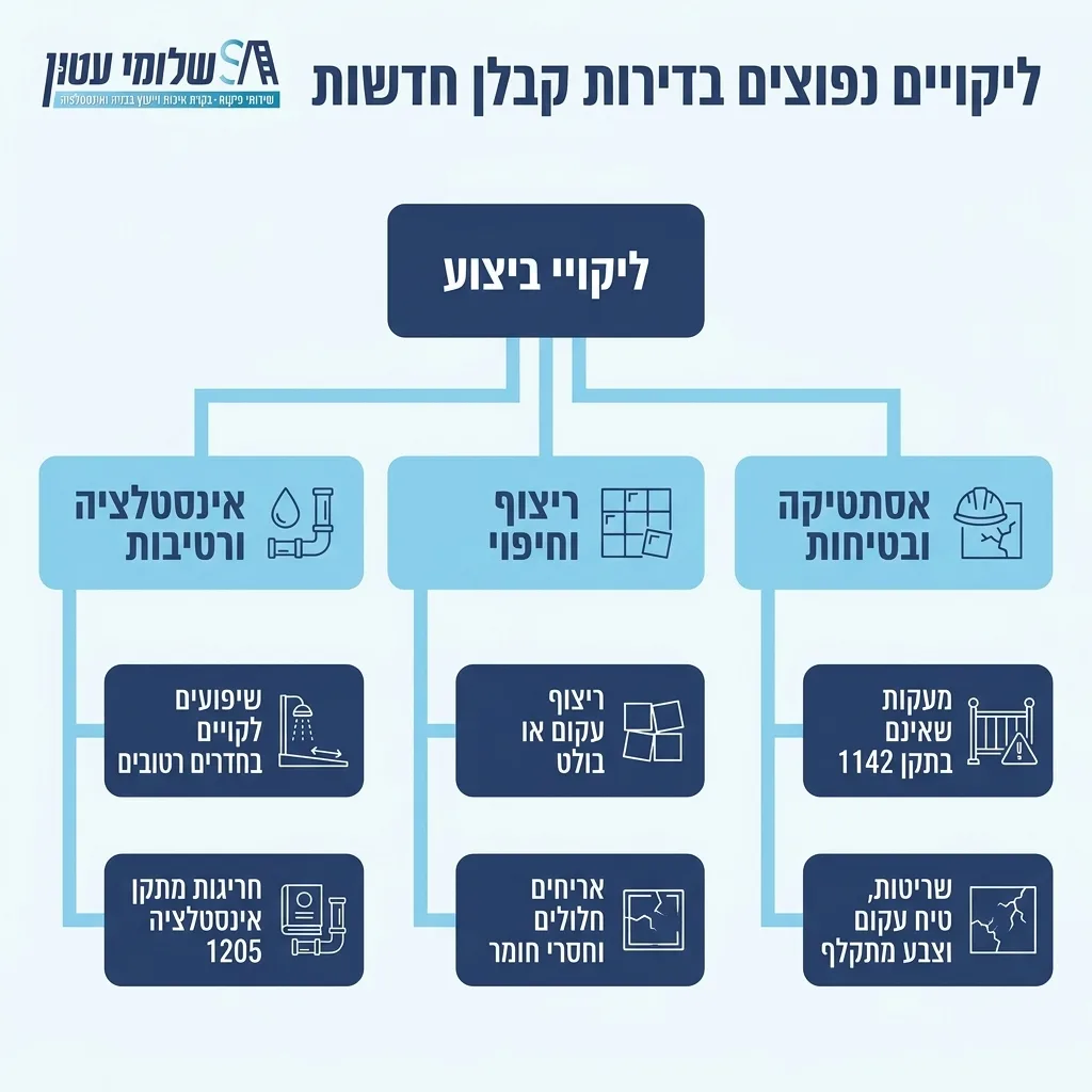 אינפוגרפיקה — ליקויים נפוצים בדירות קבלן חדשות: ליקויי ביצוע